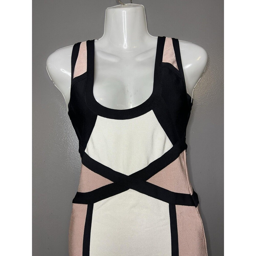Bebe Dress Womens Small Black White Pink Colorblock Bandage Bodycon Tank Mini